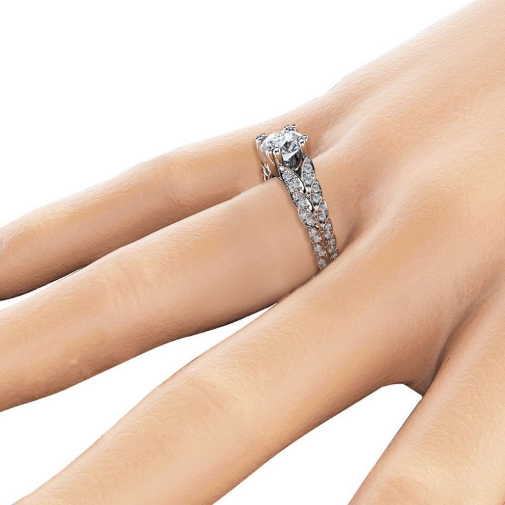 🍁 925 Silver Crystal Zircon Stone Unique Leaf Design Ring for Women, VIP341 - Picture 8 of 10